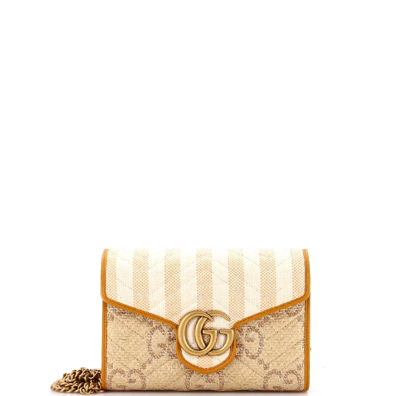 Gucci tote bags for women with a printed Gucci logoGG Marmont Chain Wallet Matelasse Jumbo GG Raffia with Stripes Mini