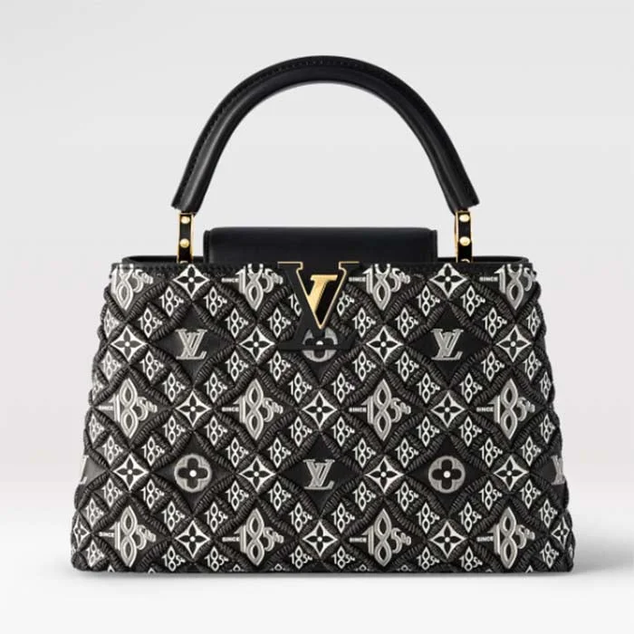 Ladies Louis Vuitton Petite Malle bags with a star - shaped charm for cutenessLouis Vuitton Women LV Since 1854 Capucines MM Gray Embroidered Calfskin Cowhide