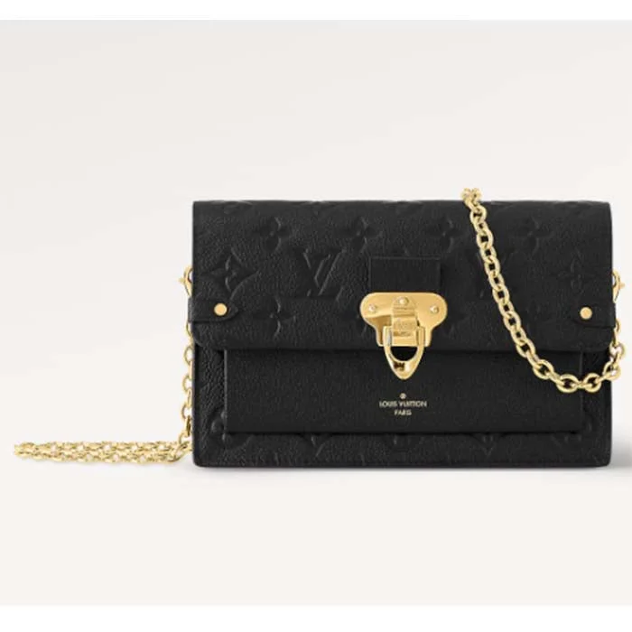 Louis Vuitton Twist bags with a snakeskin - effect panel for a bold lookLouis Vuitton LV Women Vavin Chain Wallet Black Embossed Cowhide Leather