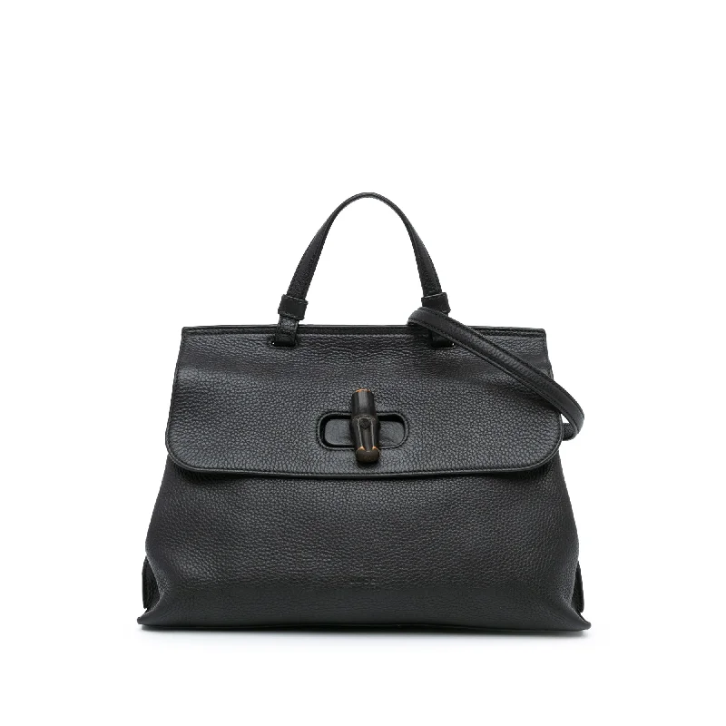 Women Gucci Sylvie bags with a leather - wrapped handleBlack Gucci Medium Bamboo Daily Top Handle Satchel