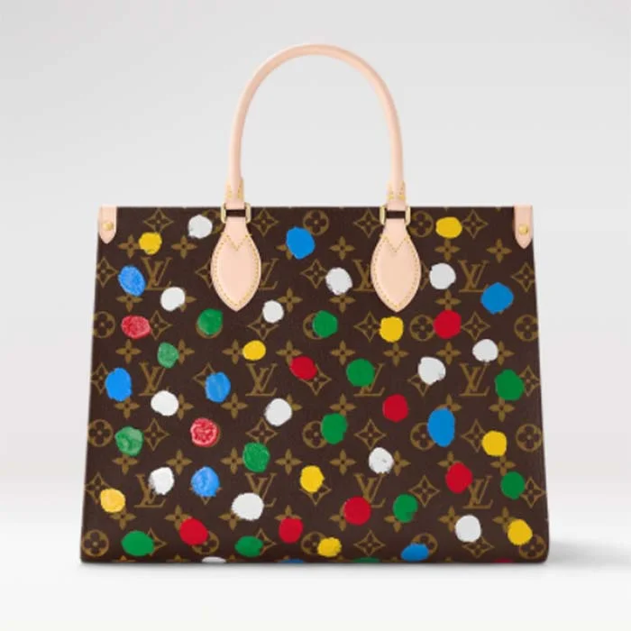 Louis Vuitton tote bags with a water - resistant coating for outdoor useLouis Vuitton Unisex LVxYK OnTheGo MM Monogram Coated Canvas 3D Painted Dots Print