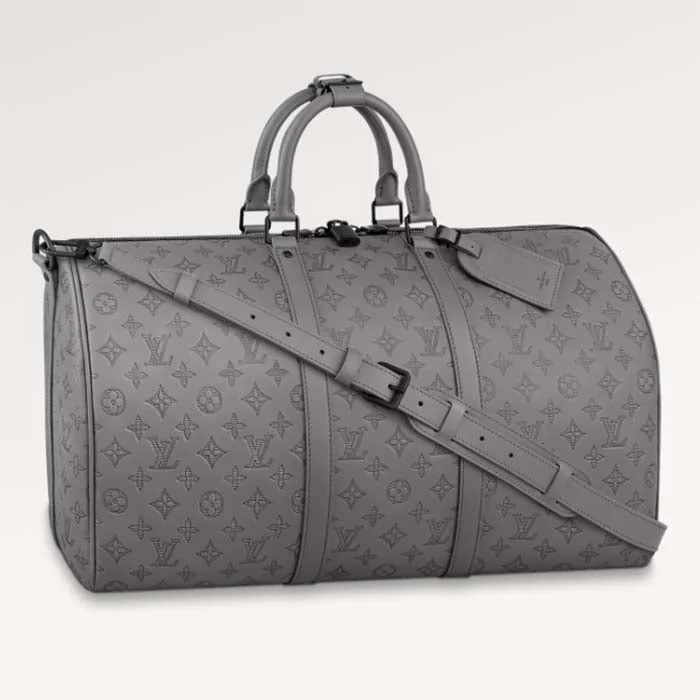 Louis Vuitton handbags with a metal - framed clasp for durabilityLouis Vuitton LV Unisex Keepall Bandoulière 50 Bag Anthracite Gray Monogram Shadow Calf Leather