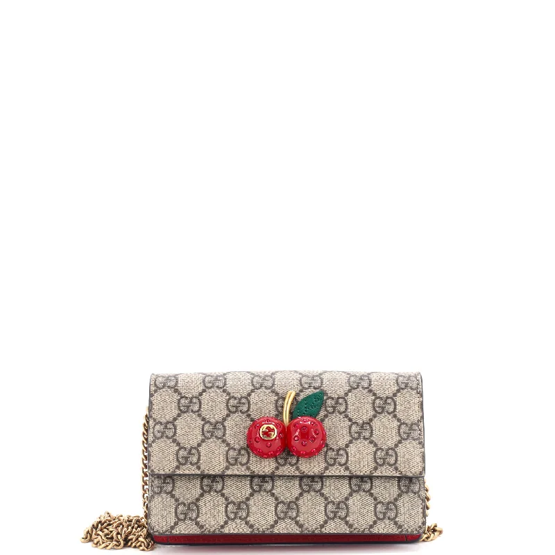 Women Gucci bags with a front - zip pocket for small itemsCherries Wallet on Chain GG Coated Canvas Mini