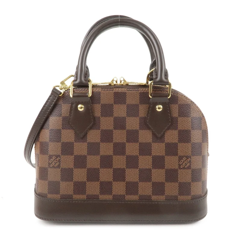 Louis Vuitton handbags with a patent - leather finish for a shiny lookLouis Vuitton Damier Alma BB 2Way Hand Bag Brown N41221