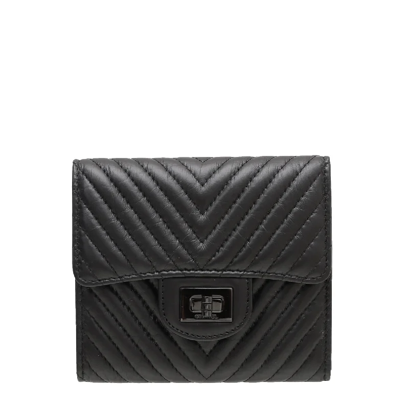 Chanel Black Handbag for Business MeetingsChanel Black Chevron Reissue So Black Small Wallet