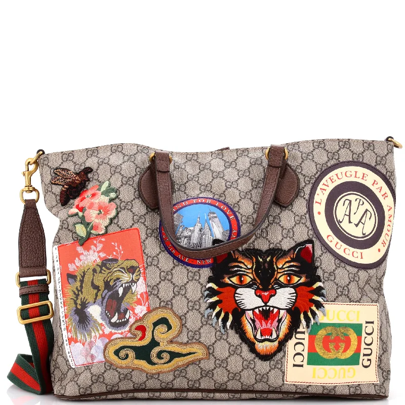 Women Gucci bags with a detachable mirror insideCourrier Convertible Soft Open Tote GG Coated Canvas with Applique Large