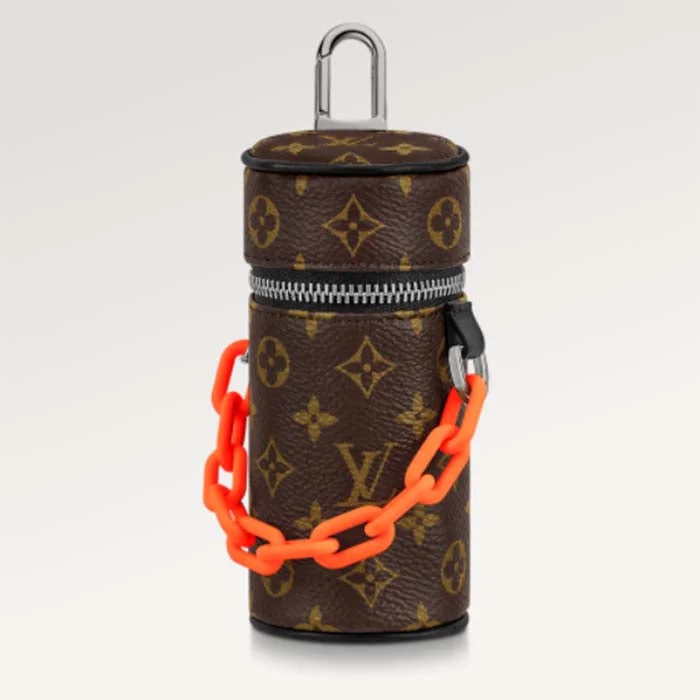 Louis Vuitton handbags with a metal - framed clasp for durabilityLouis Vuitton Unisex LV Monogram Barrel Pouch Bag Charm Brown Canvas Leather