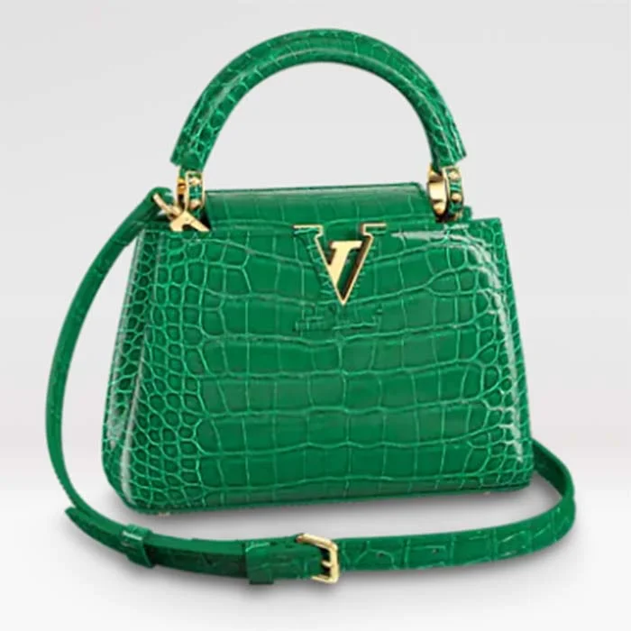 Ladies Louis Vuitton handbags with a detachable coin purse insideLouis Vuitton LV Women Capucines Mini Handbag Green Crocodilien Brillant Savoir Faire