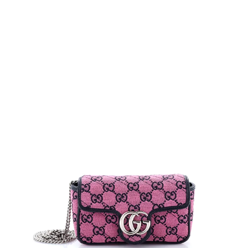 Women Gucci bags with a front - flap pocket for quick - access itemsGG Marmont Flap Bag Diagonal Quilted GG Canvas Super Mini