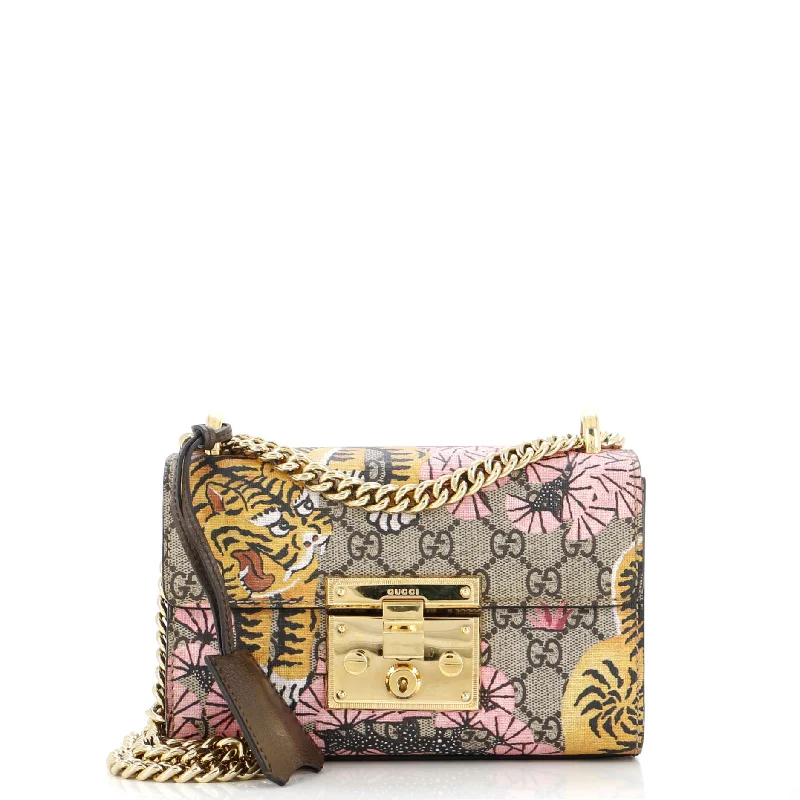 Gucci Marmont bags for women with gold - toned hardwarePadlock Shoulder Bag Bengal Print GG Coated Canvas Small