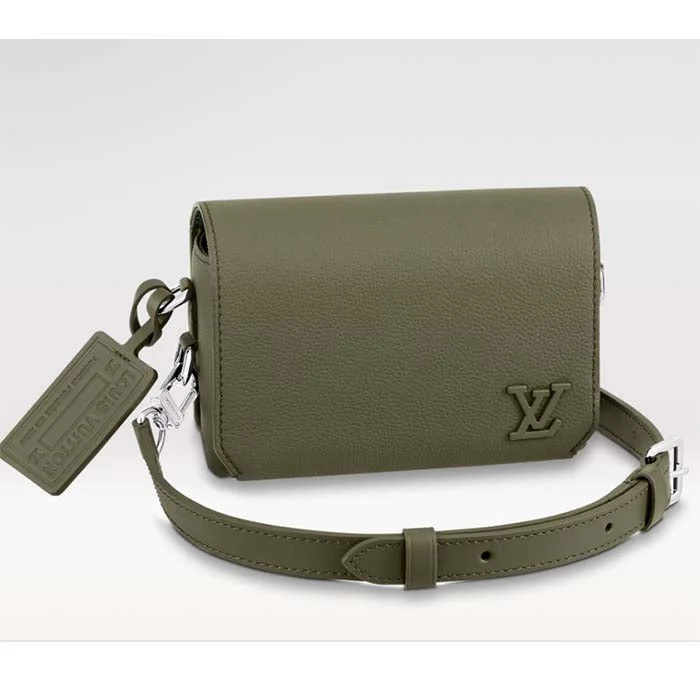 Louis Vuitton backpacks with a padded back panel for comfort during long - wearLouis Vuitton Unisex Fastline Wearable Wallet Khaki Green Cowhide Leather