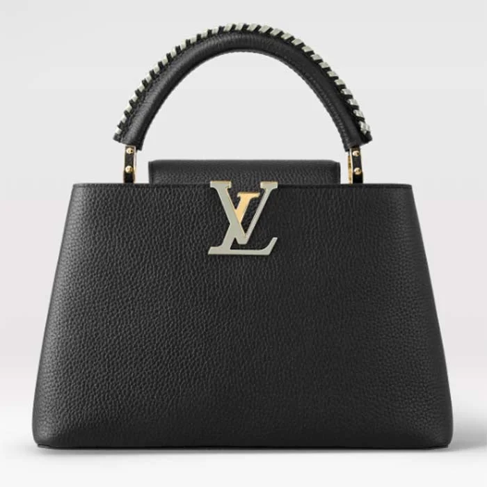 Louis Vuitton bags with a detachable mirror inside for on - the - go touch - upsLouis Vuitton LV Women Capucines MM Handbag Black Etain Metallic Gray Taurillon Leather