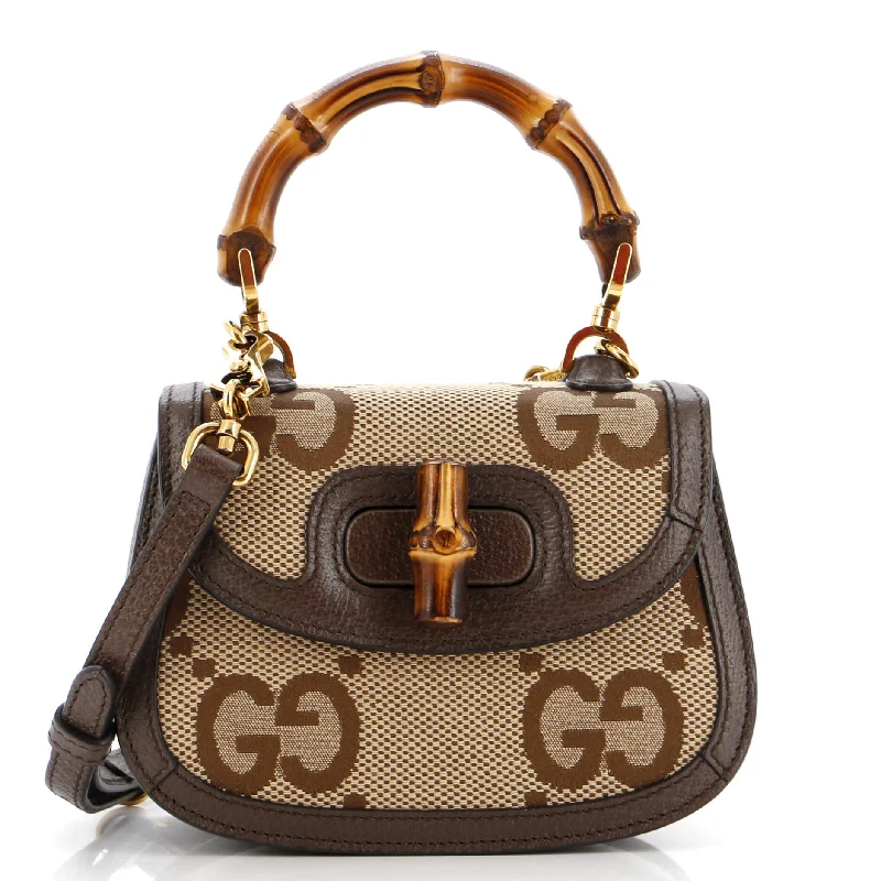 Medium - sized Women Gucci handbags for everyday useBamboo 1947 Top Handle Bag Jumbo GG Canvas Mini