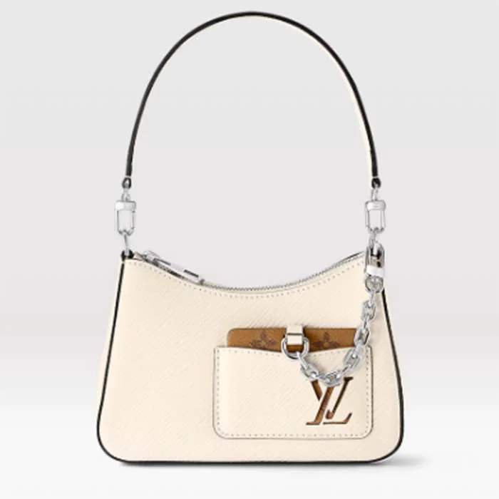 Louis Vuitton handbags with a beaded trim for a touch of glamourLouis Vuitton Women LV Marellini Handbag Quartz White Epi Grained Cowhide Leather