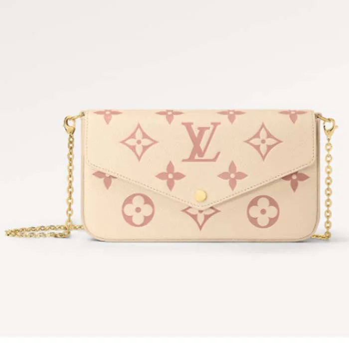 Louis Vuitton Twist bags with a contrast - colored interior for visual interestLouis Vuitton LV Women Félicie Pochette Pink Monogram Empreinte Embossed Supple Grained Cowhide