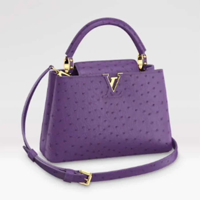 Ladies Louis Vuitton Capucines bags with gold - toned hardwareLouis Vuitton LV Women Capucines BB Purple Menthe Mint Ostrich Leather Monogram Flower