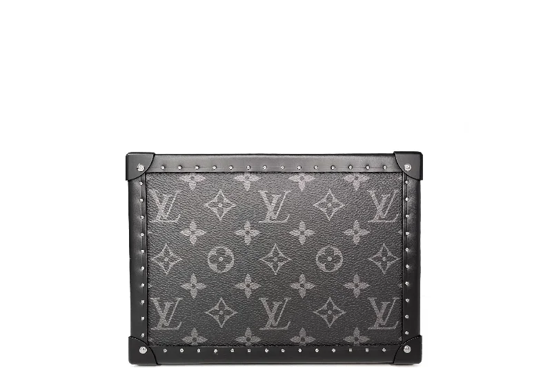 Louis Vuitton backpacks with a sleek, minimalist design for styleLOUIS VUITTON M20251 CLUTCH BOX, MONOGRAM ECLIPE RUTHENIUM HARDWARE, WITH STRAP, DUST COVER & BOX