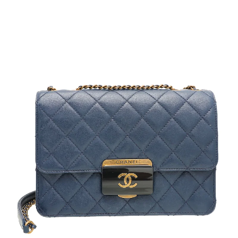 Chanel Chain Strap Handbag for Everyday UseChanel Dark Blue Beauty Lock Flap Bag