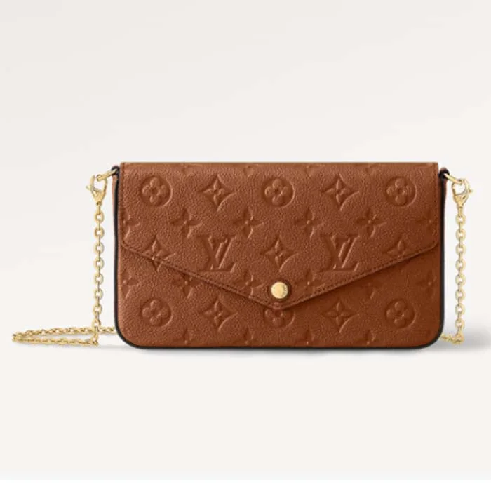 Louis Vuitton Twist bags with a crystal - embellished LV - turnlockLouis Vuitton LV Women Félicie Pochette Brown Monogram Empreinte Embossed Supple Grained Cowhide