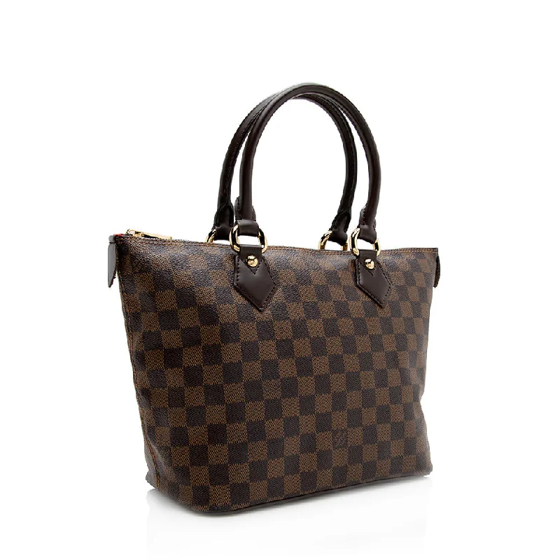 Louis Vuitton tote bags with a printed LV logo on the front for brand visibilityLouis Vuitton Damier Ebene Saleya PM Tote (21298)