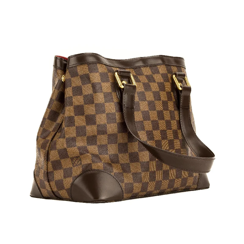 Louis Vuitton bags with a snap - button closure and a decorative charm for styleLouis Vuitton Damier Ebene Hampstead PM Tote (11436)