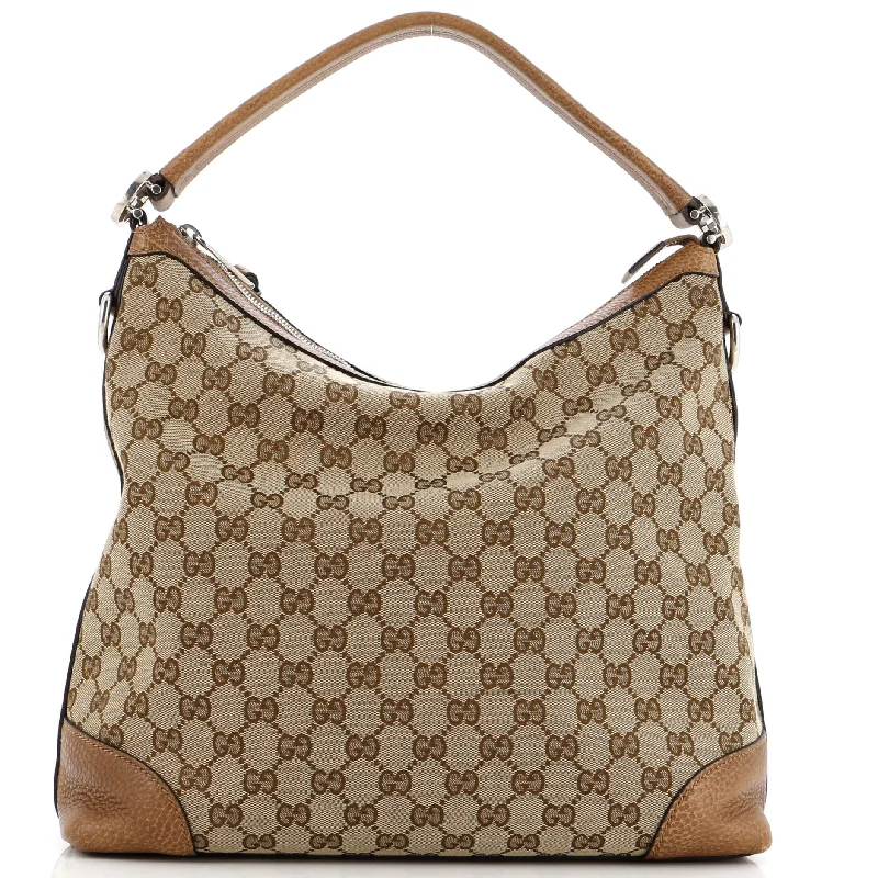 Women Gucci Sylvie bags with a leather - wrapped handleBree Hobo GG Canvas with Leather Large