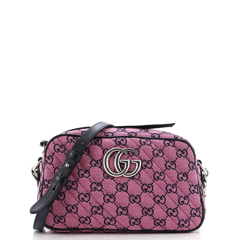 Women Gucci bags with a chain - link trim and a leather bodyGG Marmont Shoulder Bag Diagonal Quilted GG Canvas Small