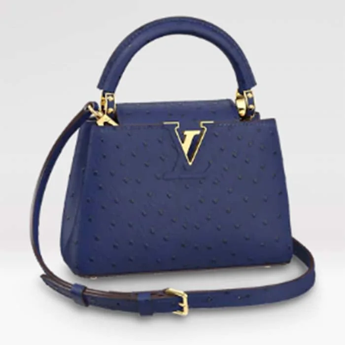 Medium - sized Louis Vuitton tote bags for work and shoppingLouis Vuitton LV Women Capucines Mini Menthe Blue Goatskin Ostrich Leather Monogram Flower