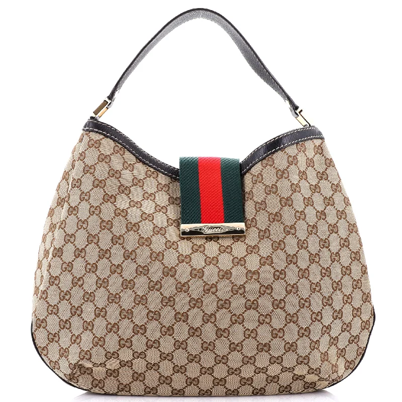 Women Gucci bags with interlocking G hardware for a classic lookNew Ladies Web Hobo GG Canvas Large