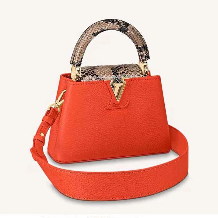 Louis Vuitton backpacks with a padded back panel for comfort during long - wearLouis Vuitton LV Women Capucines Mini Handbag Orange Taurillon Leather Python Skin