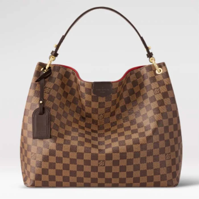 Louis Vuitton tote bags with a double - handle and shoulder - strap optionLouis Vuitton LV Unisex Graceful MM Hobo Damier Ebene Coated Canvas Cowhide Leather