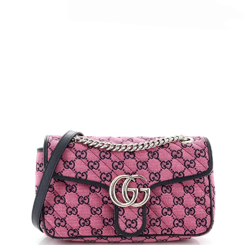 Women Gucci crossbody bags in a bold red colorGG Marmont Flap Bag Diagonal Quilted GG Canvas Small