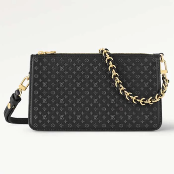 Louis Vuitton tote bags with a double - handle and shoulder - strap optionLouis Vuitton LV Women Lexington Pouch Black Monogram-Embossed Calf Leather