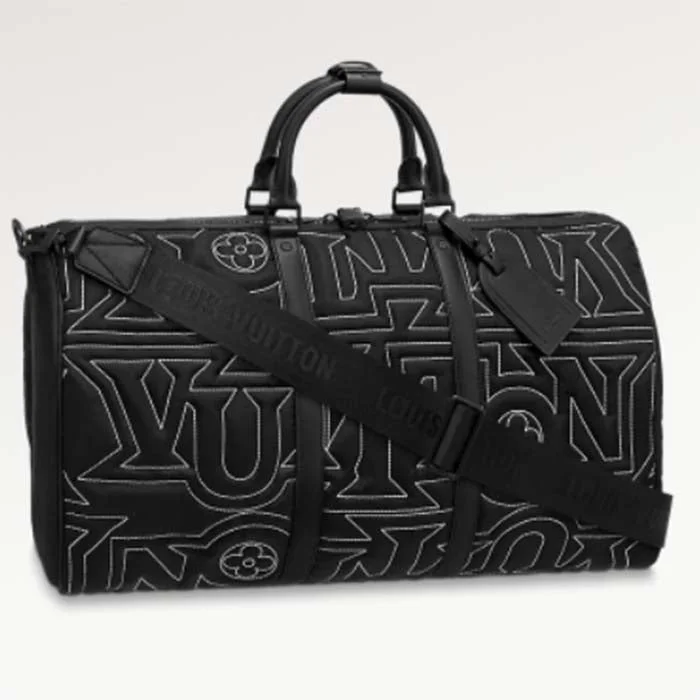 Louis Vuitton bags with a front - flap pocket for quick - access itemsLouis Vuitton LV Unisex Keepall 50B Black Nylon Cowhide Leather Signature Embroidery