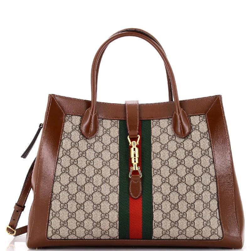 Ladies Gucci Dionysus bags with a detachable shoulder strapJackie 1961 Web Tote GG Canvas and Leather Large