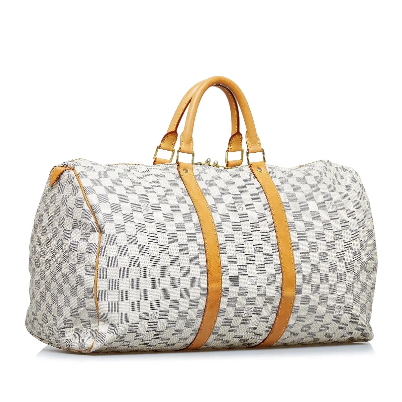 Louis Vuitton backpacks with a hidden back pocket for securityLOUIS VUITTON Damier Azur Keepall 50 Travel Bag