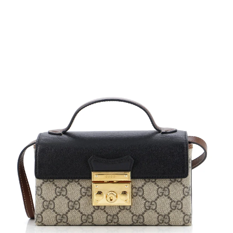 Women Gucci bags with a zippered interior pocketPadlock Top Handle Bag GG Coated Canvas and Leather Mini