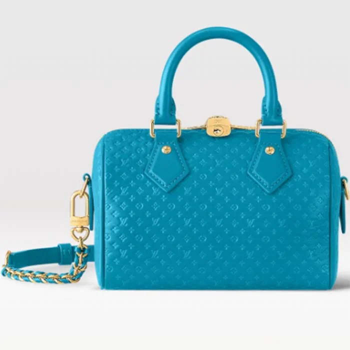 Ladies Louis Vuitton shoulder bags with a single - handle silhouetteLouis Vuitton Women LV Speedy Bandouliere 20 Handbag Blue Calfskin Double Zip