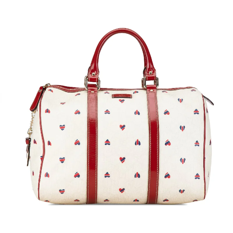 Women Gucci bags with a front - zip pocket for small itemsWhite Gucci Medium GG Supreme Hearts Joy Boston