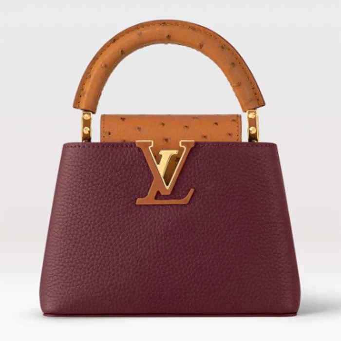 Louis Vuitton bags with a detachable mobile phone holder for convenienceLouis Vuitton LV Women Capucines Mini Handbag Red Taurillon Ostrich Leather