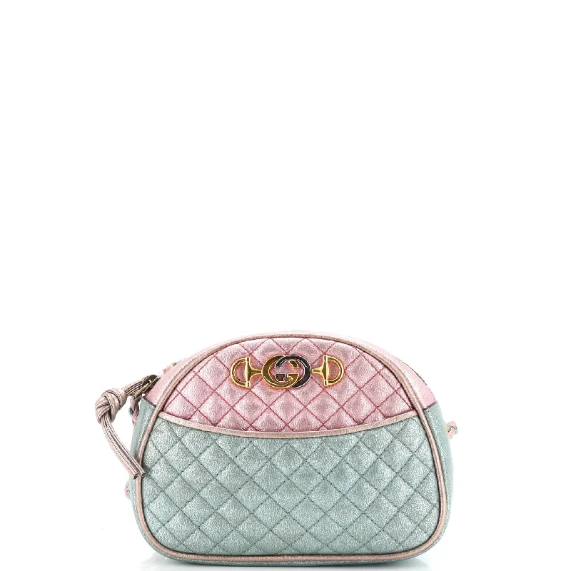 Women Gucci bags with a front - flap pocket for quick - access itemsTrapuntata Camera Shoulder Bag Quilted Laminated Leather Mini