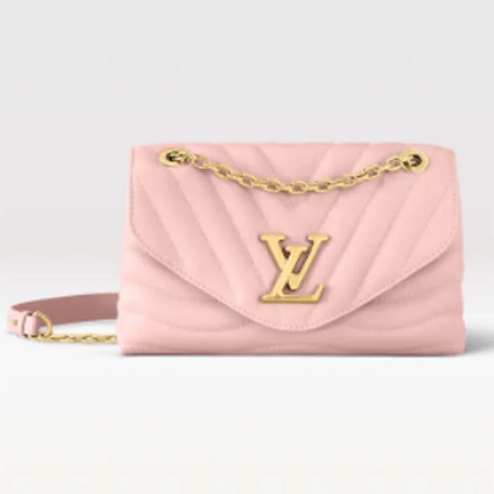 Louis Vuitton bags with a snap - button closure and a decorative charm for styleLouis Vuitton LV Women New Wave Chain Bag MM Handbag Pink Smooth Cowhide