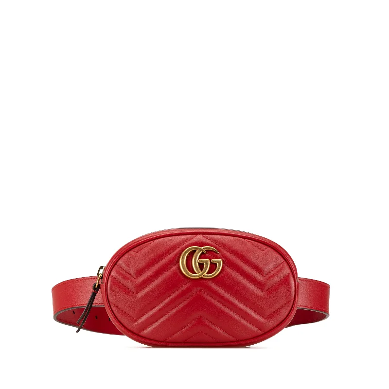 Small - sized Women Gucci shoulder bags for evening outingsRed Gucci GG Marmont Matelasse Belt Bag