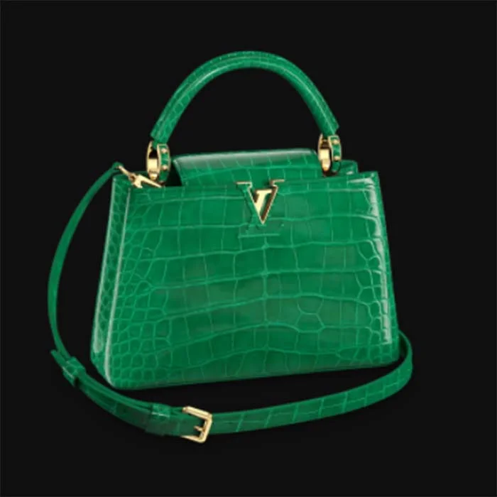 Louis Vuitton bags with a detachable mobile phone holder for convenienceLouis Vuitton LV Women Capucines BB Handbag Green Crocodilien Brillant Savoir Faire