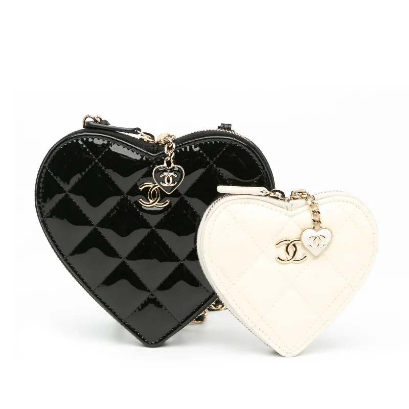 Chanel Chain Strap Handbag for Everyday UseBlack Chanel Quilted Patent Calfskin CC Heart Clutch With Chain Crossbody Bag