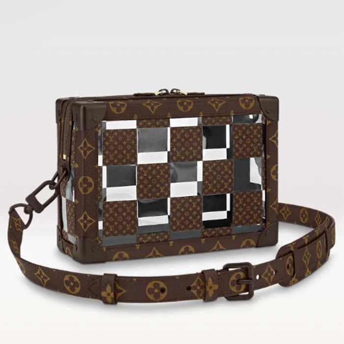 Louis Vuitton Twist bags with a crystal - embellished LV - turnlockLouis Vuitton LV Unisex Slim Soft Trunk Brown Monogram Chess Coated Canvas PVC