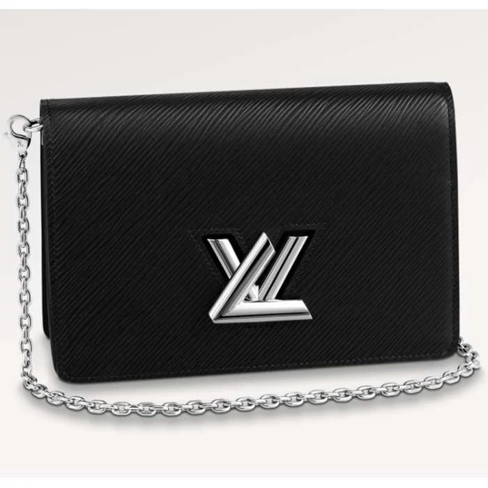 Ladies Louis Vuitton shoulder bags with a single - handle silhouetteLouis Vuitton Women LV Twist Belt Chain Pouch Black Silver Epi Grained Cowhide Leather