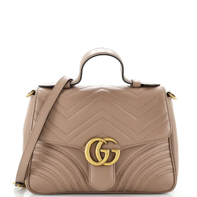 Women Gucci bags with a magnetic snap closure for easy accessGG Marmont Top Handle Flap Bag Matelasse Leather Small