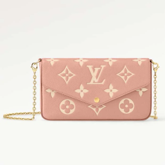 Louis Vuitton bags with a magnetic snap closure for easy accessLouis Vuitton LV Women Félicie Pochette Pink Cream Monogram Empreinte Embossed Supple Grained Cowhide