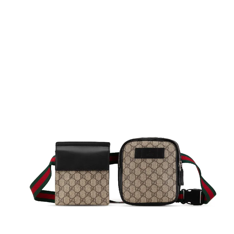 Women Gucci Sylvie bags featuring the signature web stripeBrown Gucci GG Supreme Web Belt Bag